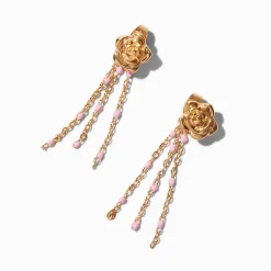 Claire's Pendantes-Pendantes devant derrière perlées rose sculptée couleur dorée