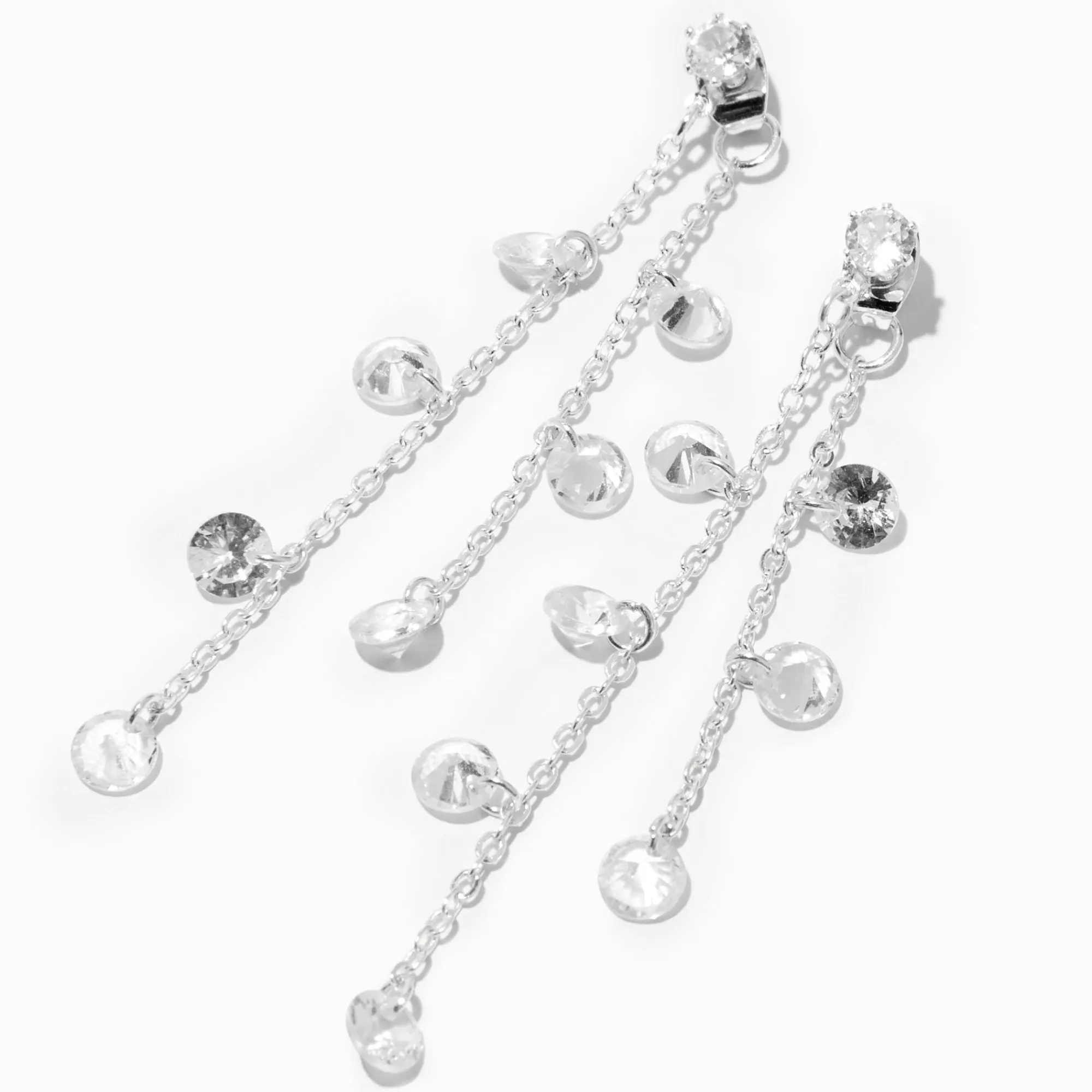 Claire's Pendantes|Clous D'oreilles-Pendantes linéaires 6,5 cm confettis en zircon cubique d'imitation devant-derrière couleur argentée
