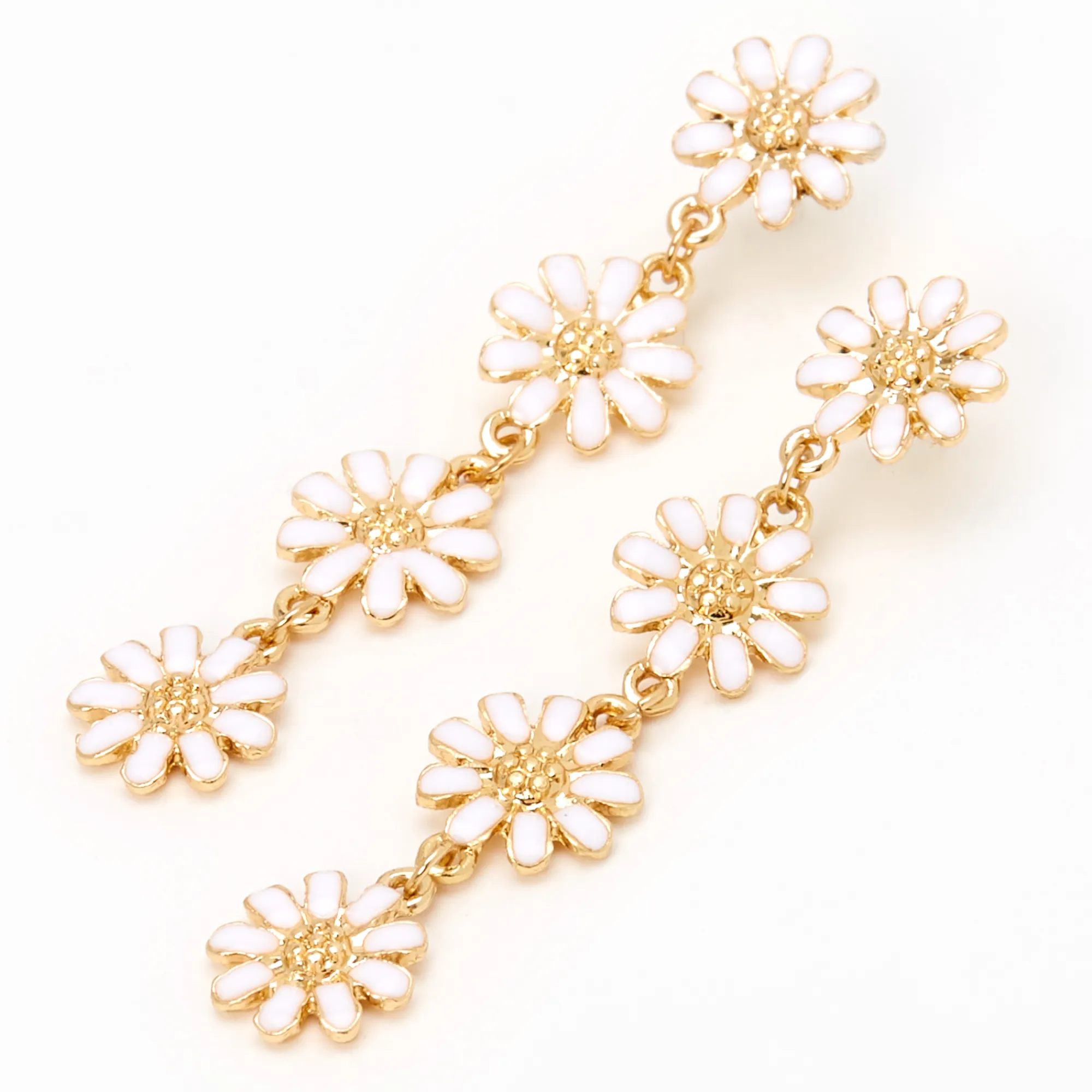 Claire's Pendantes-Pendantes linéaires à fleurs 5 cm couleur dorée - Blanc