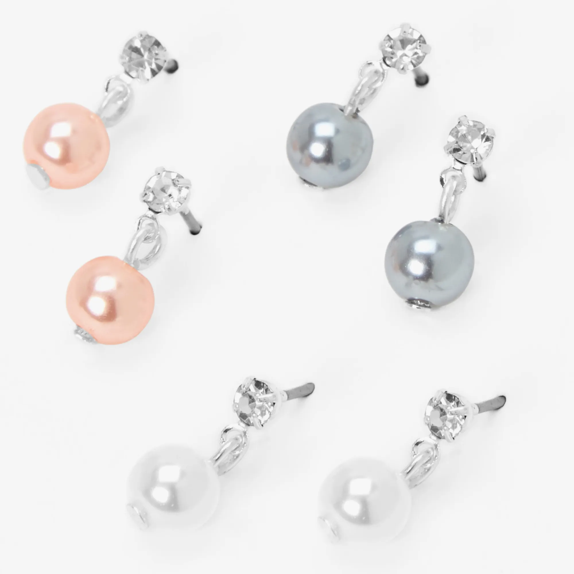 Claire's Pendantes-Pendantes perles d’imitation et strass 1,5 cm couleur argentée - Lot de 3