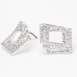 Claire's Pendantes-Pendantes strass triple carré 5 cm couleur argentée