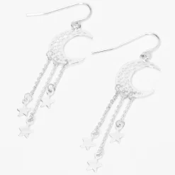 Claire's Pendantes-Pendantes étoile et lune 5 cm couleur argentée