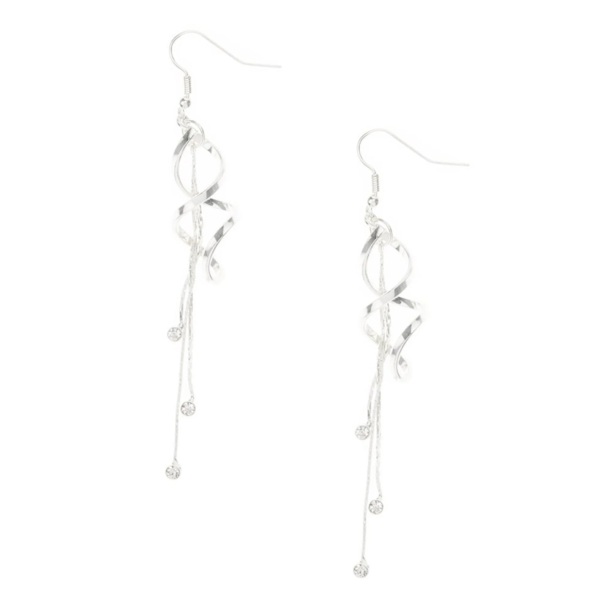 Claire's Pendantes-Pendants d'oreilles couleur argentés de strass torsadés