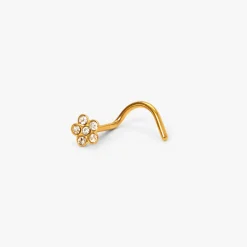 Claire's Bijoux Premium|Bijoux De Piercing-Piercing de nez 0,8 mm fleur décorée couleur dorée et couleur titanée