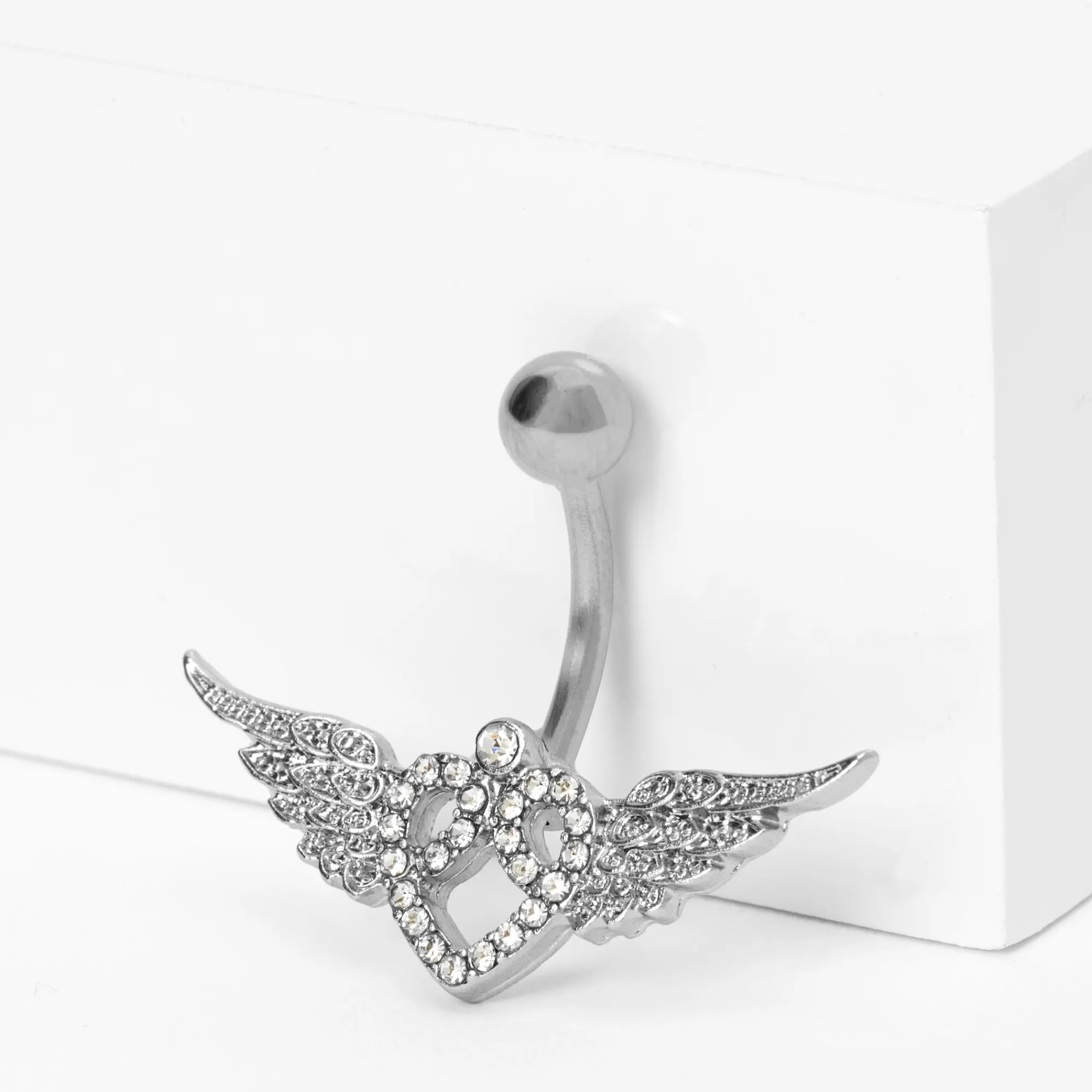 Claire's Bijoux De Piercing-Piercing de nombril ailes cœur 1,6 mm couleur argentée