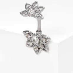 Claire's Bijoux De Piercing-Piercing de nombril fleur demi lotus 1,6 mm couleur argentée
