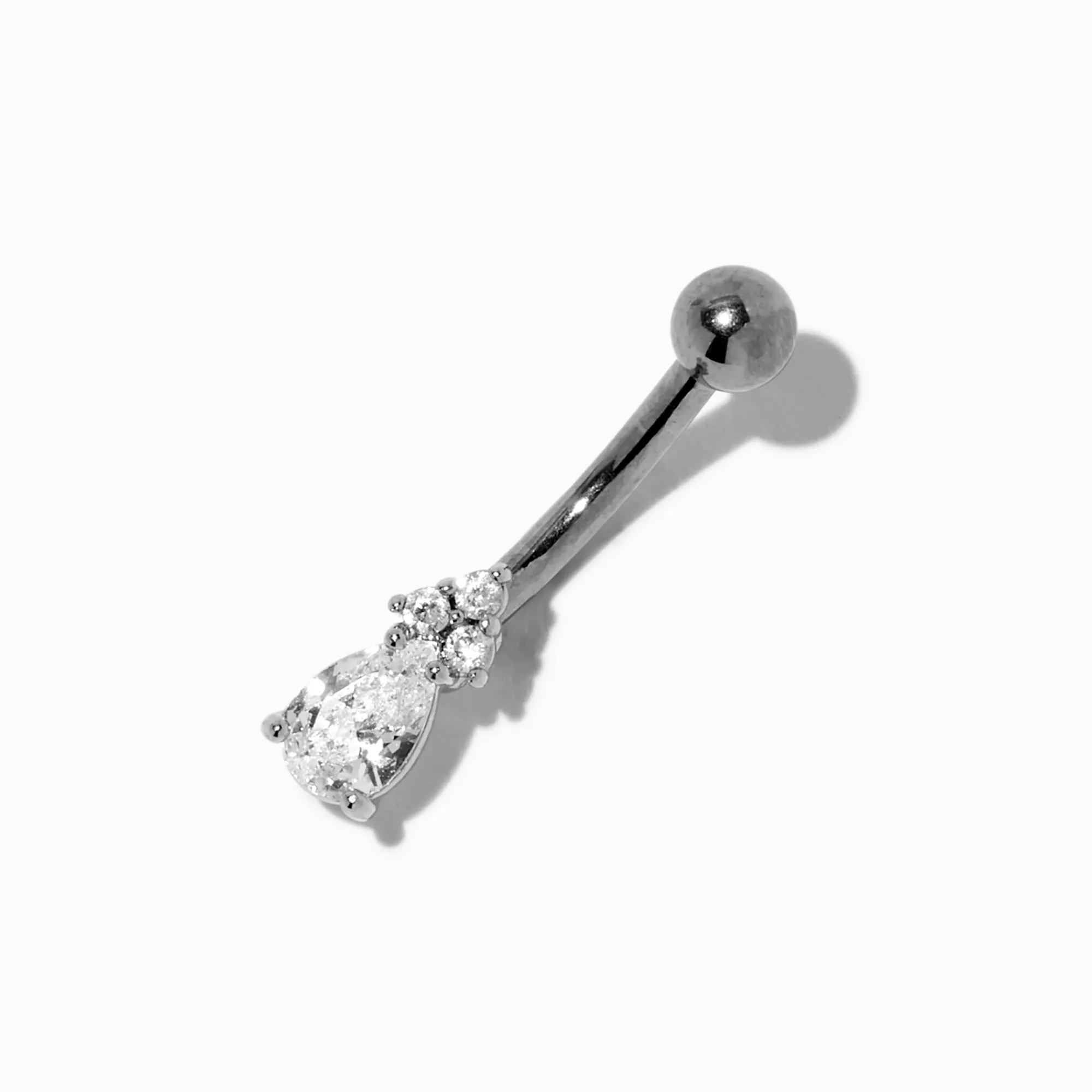Claire's Bijoux De Piercing-Piercing de nombril 1,6 mm à trois branches zircon cubique en acier inoxydable couleur argentée