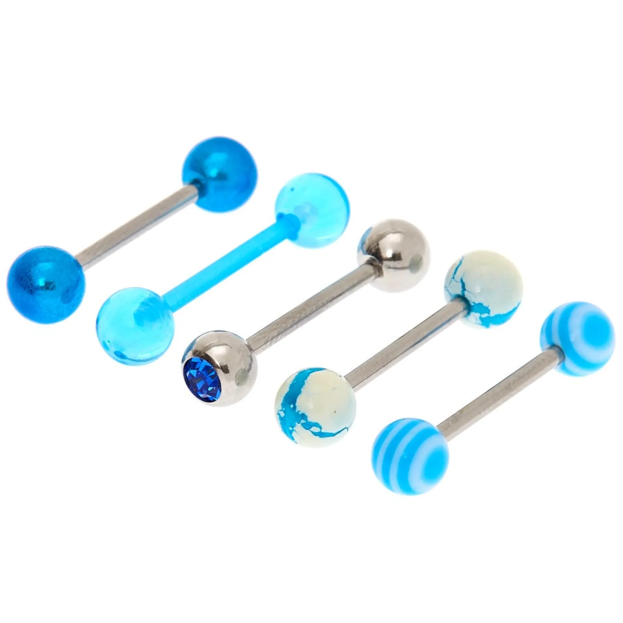 Claire's Bijoux De Piercing-Piercings de langue marbré 1,6mm couleur argenté - Bleu, lot de 5