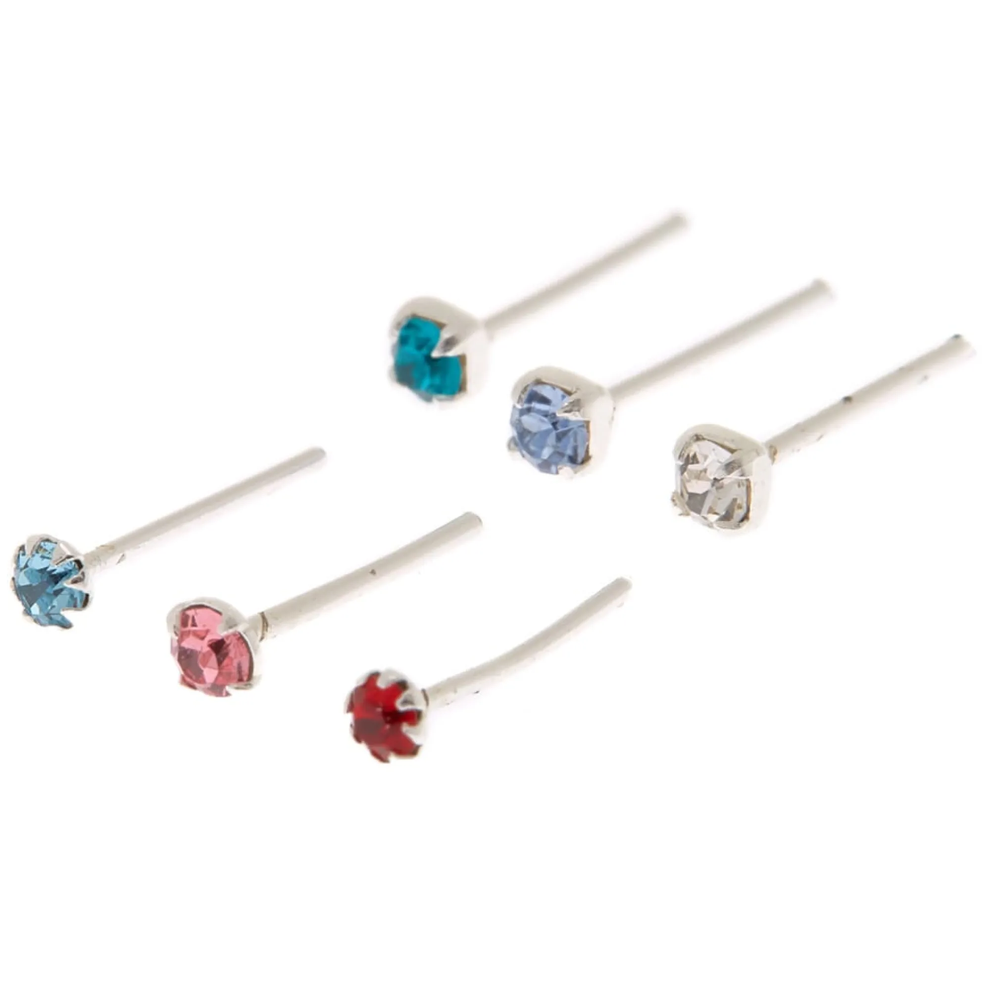 Claire's Bijoux De Piercing-Piercings de nez avec strass arc-en-ciel 0,6 mm couleur argentée - Lot de 6