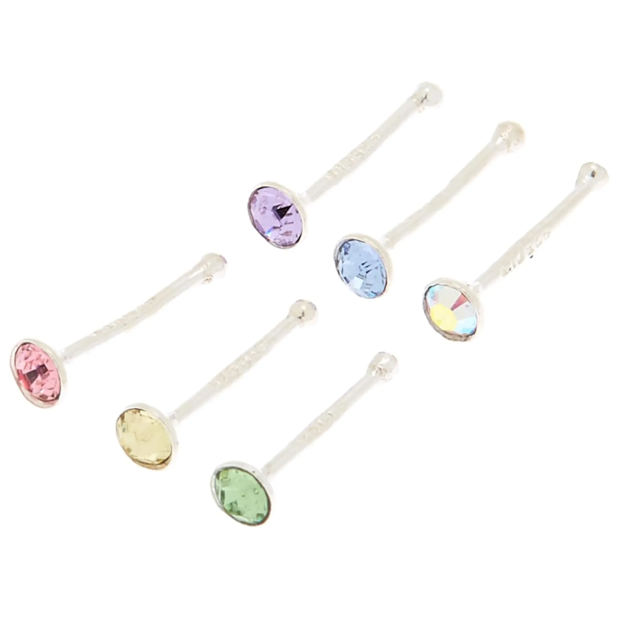 Claire's Bijoux De Piercing-Piercings de nez avec strass pastel 0,6 mm couleur argentée - Lot de 6