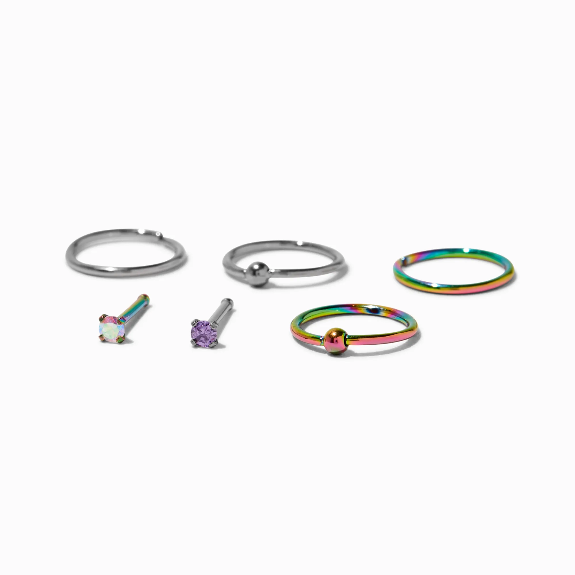 Claire's Bijoux De Piercing-Piercings de nez divers 0,8 mm en titane anodisés multicolores - Lot de 6