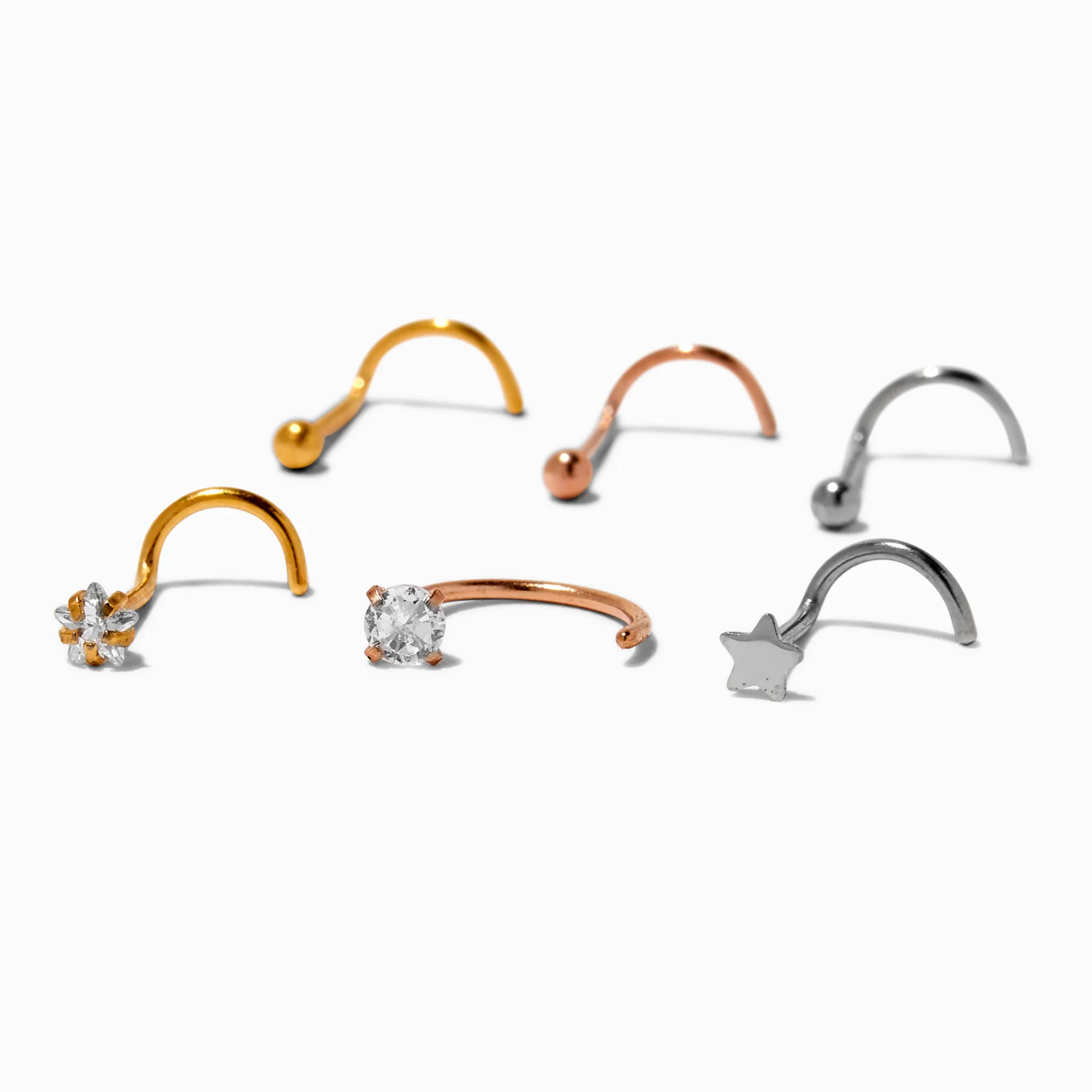 Claire's Bijoux De Piercing-Piercings de nez mélange de matériaux 0,8 mm en zircon cubique et acier inoxydable en métaux mixtes - Lot de 6
