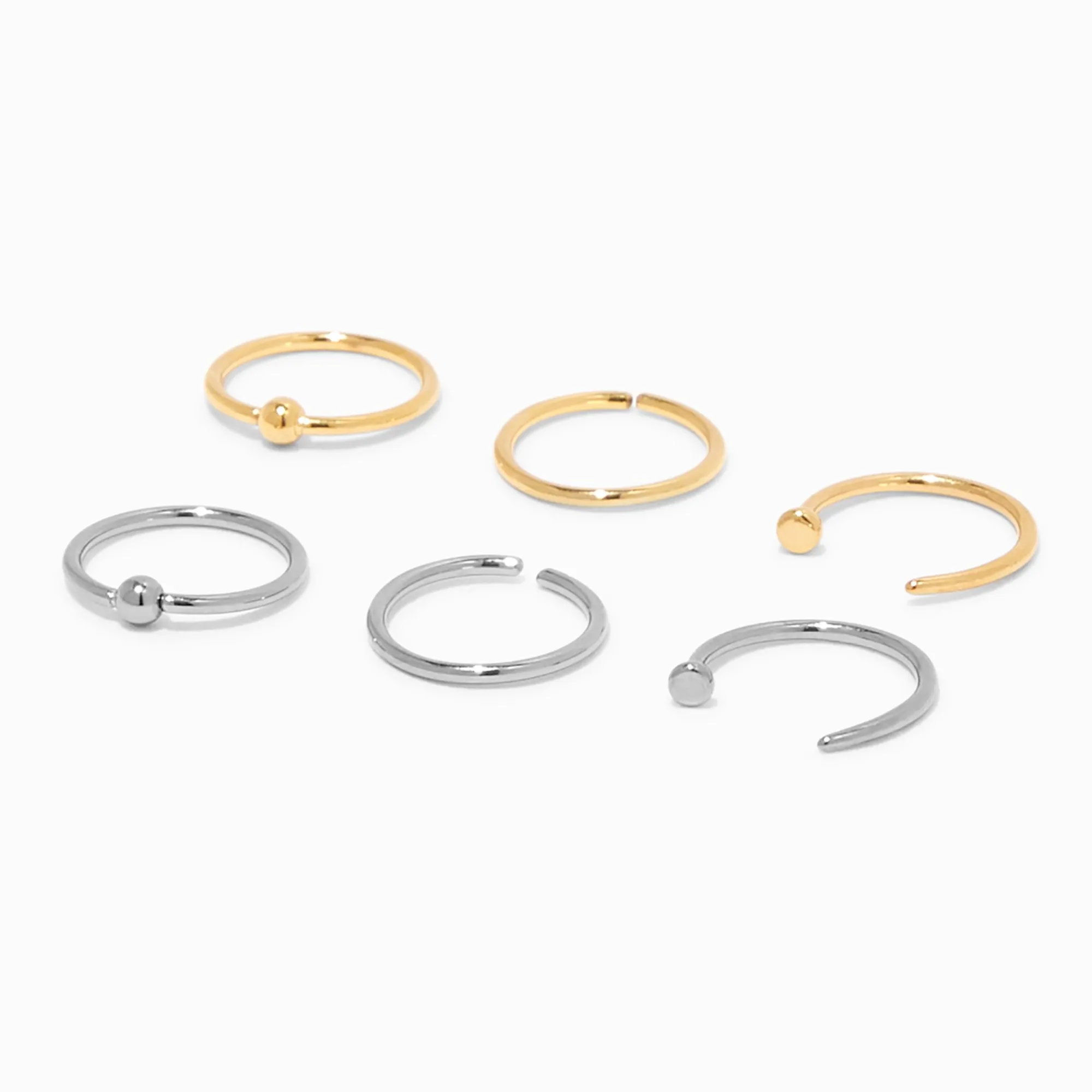 Claire's Bijoux Premium|Bijoux De Piercing-Piercings de nez 0,8 mm anneaux et clous boules en titane et métaux mixtes - Lot de 6