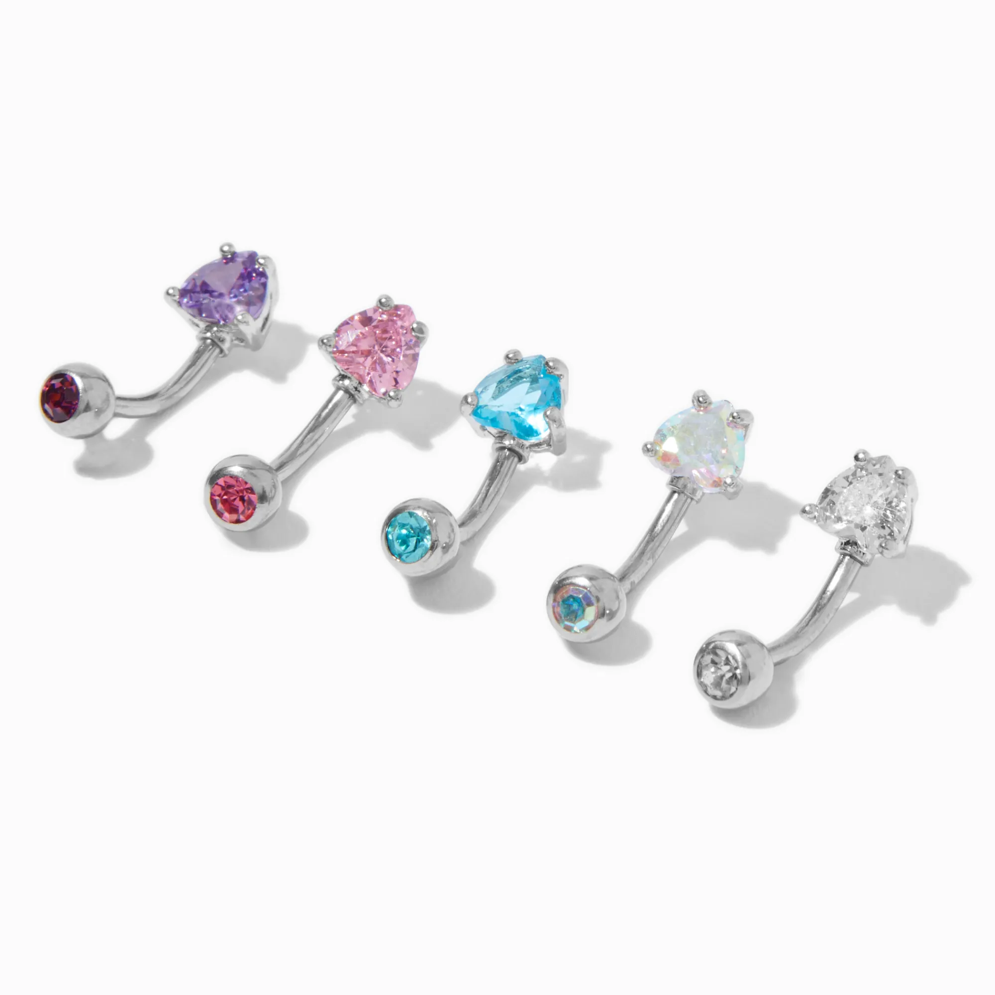 Claire's Bijoux De Piercing-Piercings de nombril 1,6 mm avec strass et cœurs pastel - Lot de 5