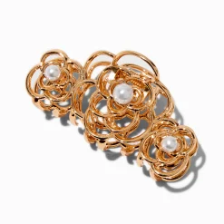 Claire's Barrettes Et Pinces-Pince à cheveux perle d’imitation et fleur couleur dorée
