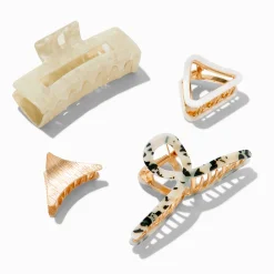 Claire's Barrettes Et Pinces-Pinces à cheveux motifs variés couleur dorée et couleur ivoire - Lot de 4