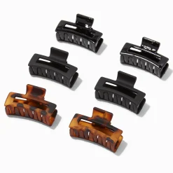 Claire's Barrettes Et Pinces-Pinces à cheveux rectangulaires motif écaille de tortue et noires - Lot de 6