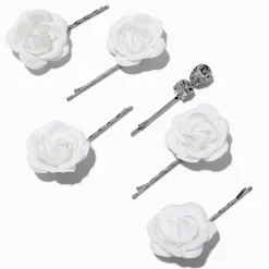 Claire's Barrettes Et Pinces-Pinces à cheveux strass fleur tulle blanches - Lot de 6