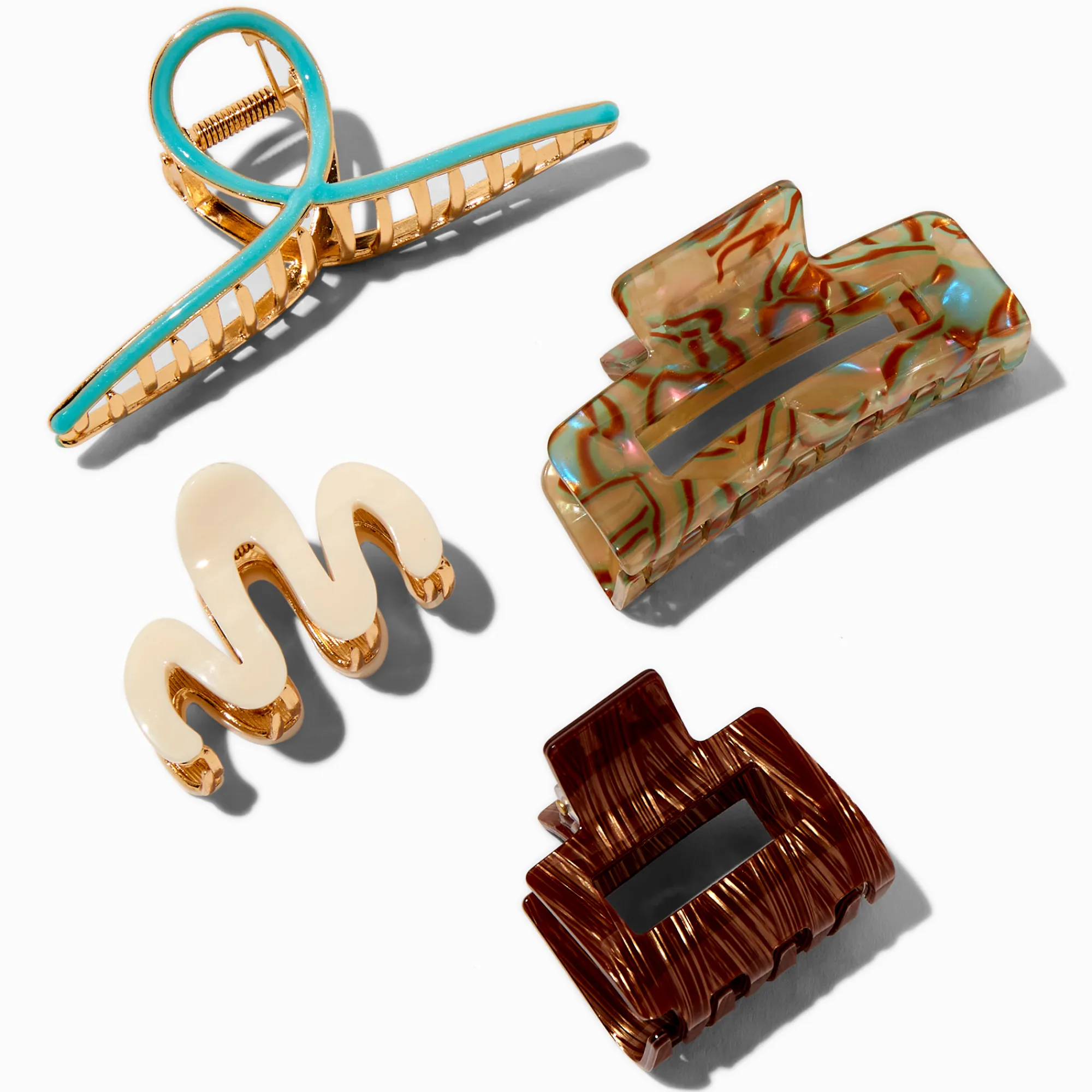 Claire's Barrettes Et Pinces-Pinces à cheveux texturées marron et couleur turquoise - Lot de 4
