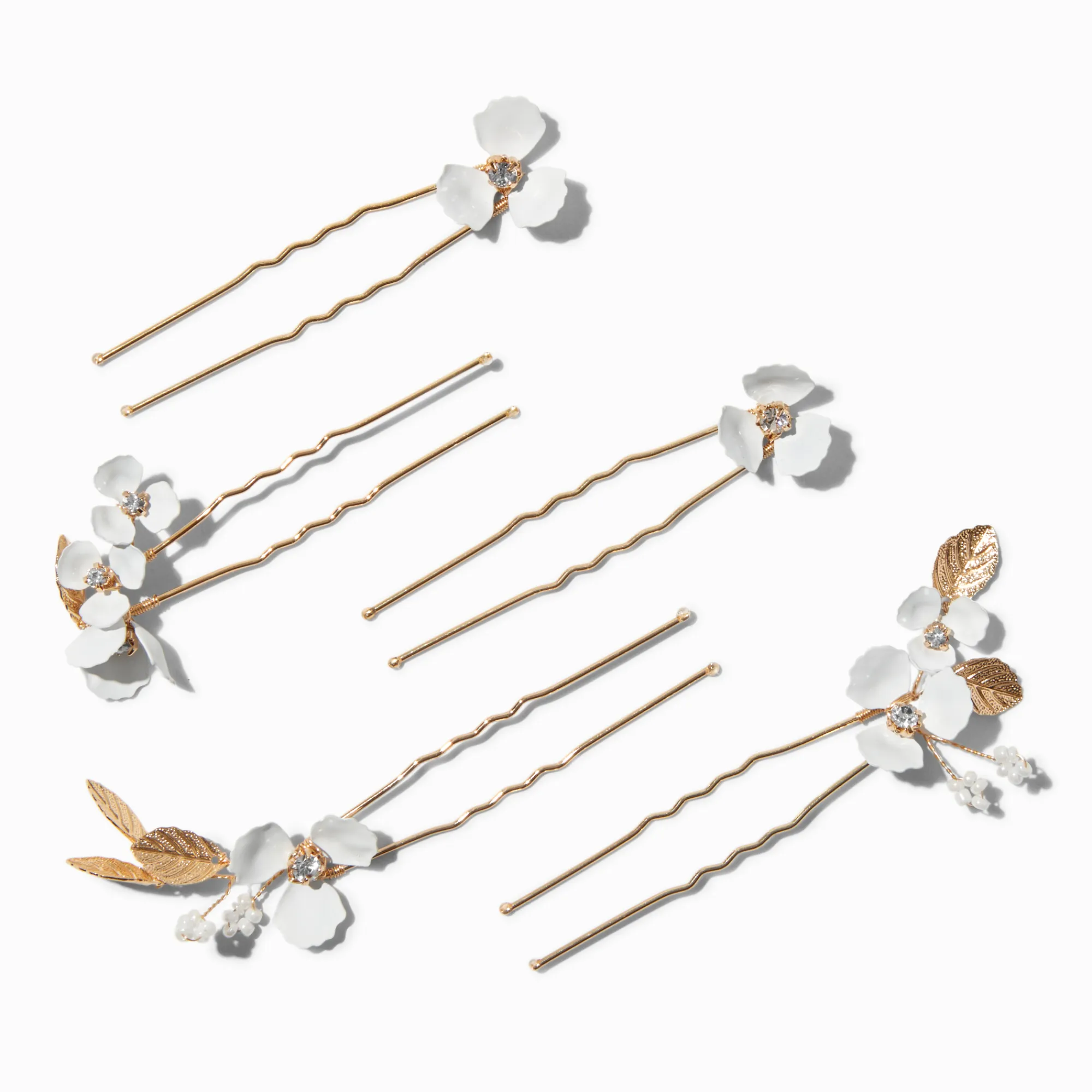 Claire's Barrettes Et Pinces-Épingles à cheveux couleur dorée fleurs blanches - Lot de 6