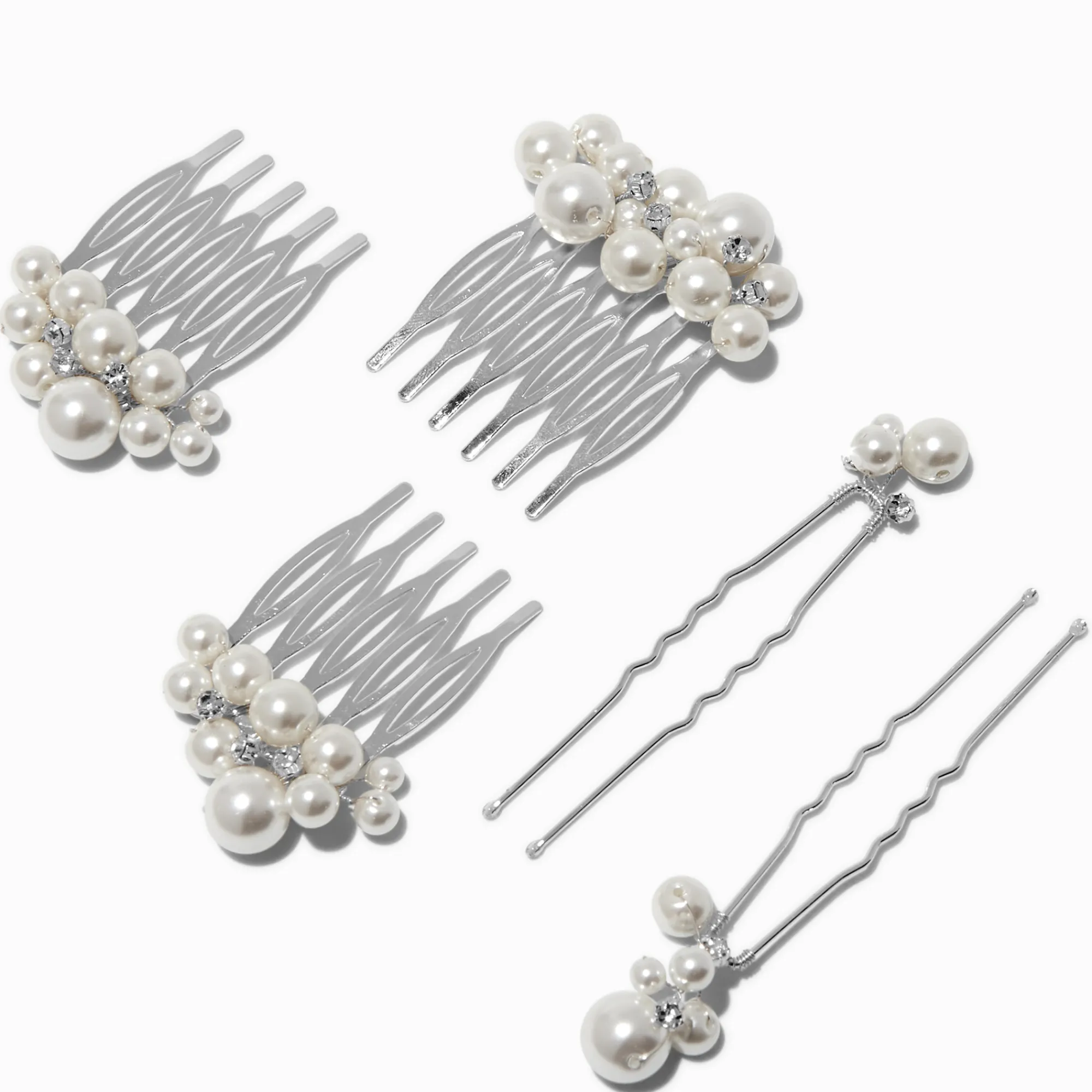 Claire's Barrettes Et Pinces-Épingles à cheveux et peignes en perle d'imitation couleur argentée - Lot de 5