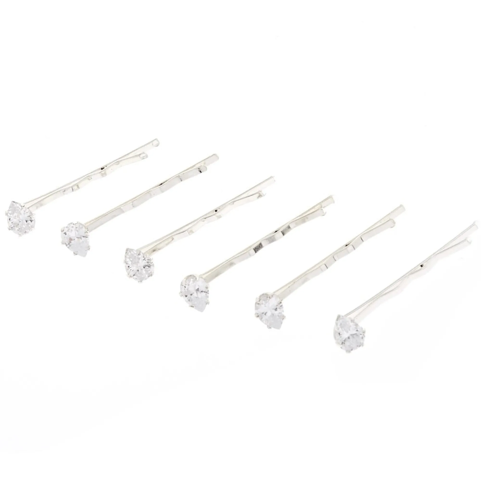 Claire's Barrettes Et Pinces-Épingles à cheveux gouttes en zircon cubique d'imitation couleur argentée - Lot de 6