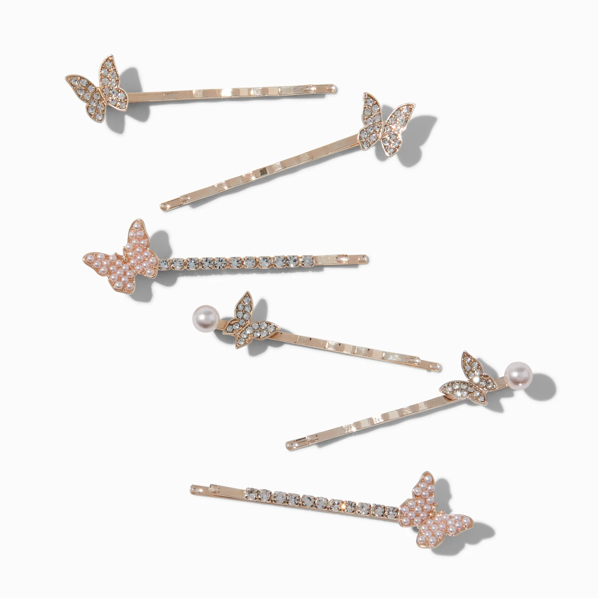 Claire's Barrettes Et Pinces-Épingles à cheveux perles d'imitation strass papillon couleur doré rose - Lot de 6