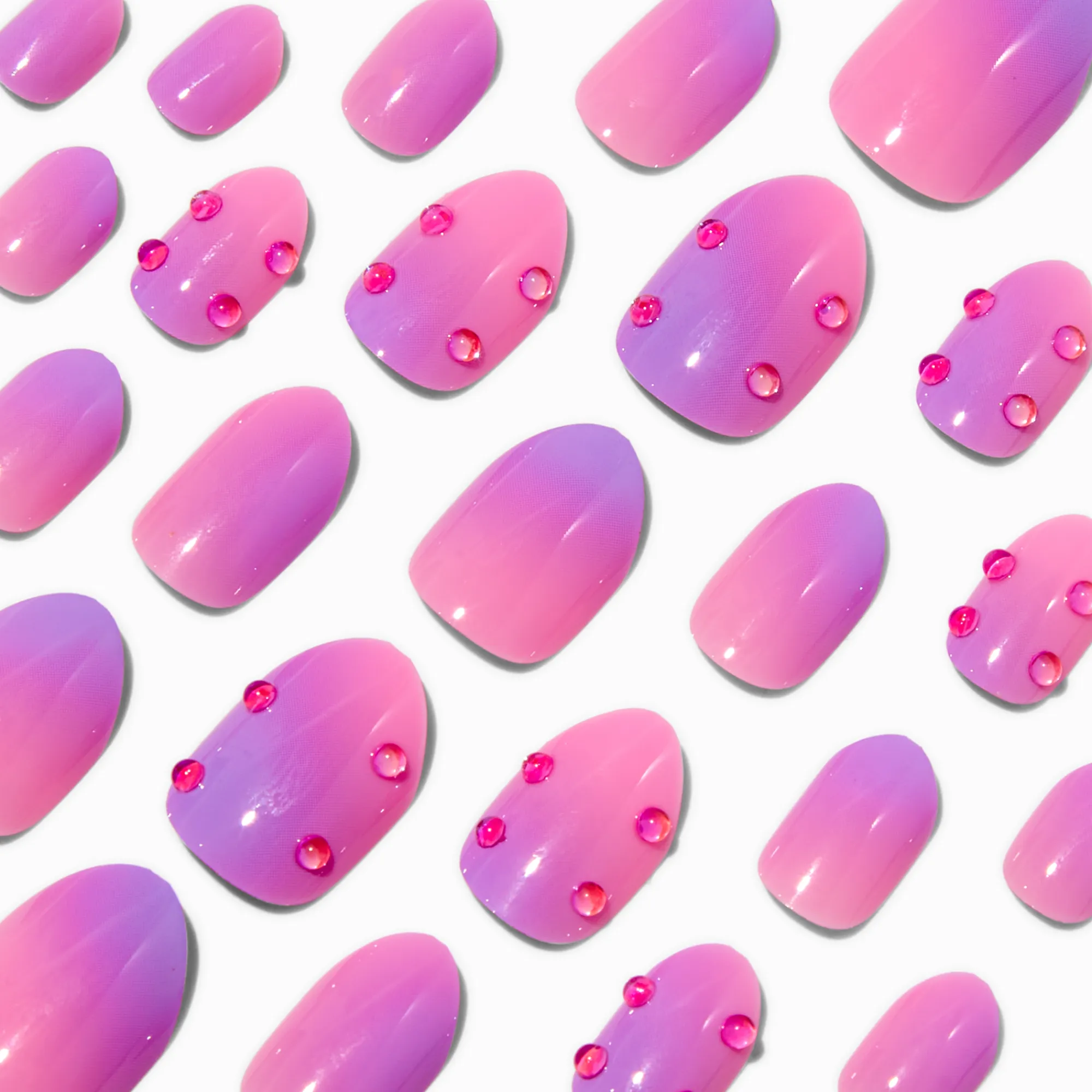 Claire's Ongles-Pink & Purple Gemstone Stiletto Press On Vegan Faux Nail Set - 24 Pack