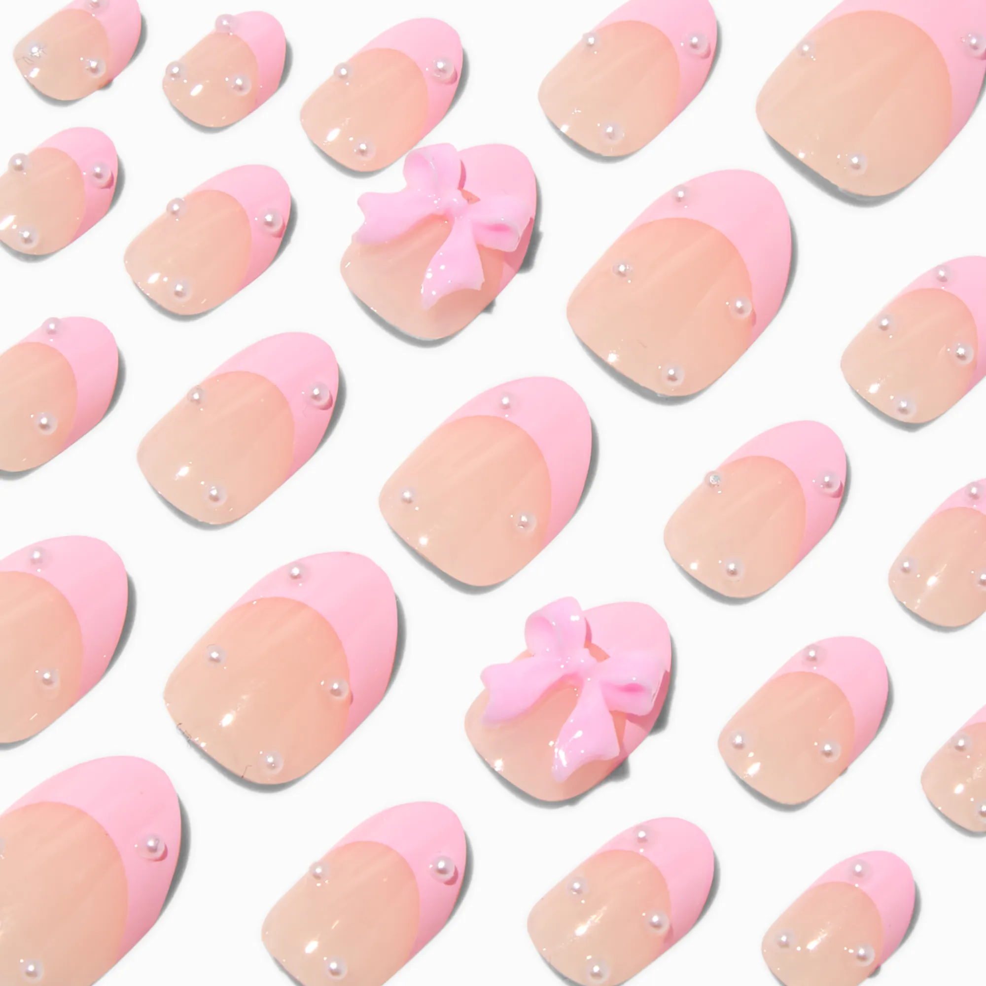 Claire's Ongles-Pink 3D Bow Stiletto Press On Vegan Faux Nail Set - 24 Pack