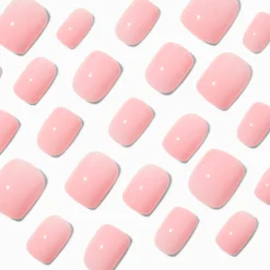 Claire's Ongles-Pink Glossy Short Square Vegan Faux Nail Set - 24 Pack