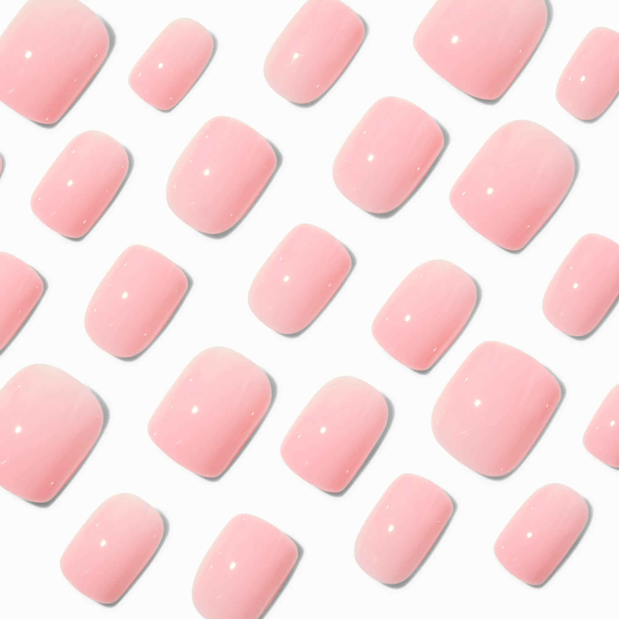 Claire's Ongles-Pink Glossy Short Square Vegan Faux Nail Set - 24 Pack
