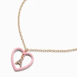 Claire's Colliers-Pink Heart Initial Pendant Necklace - A