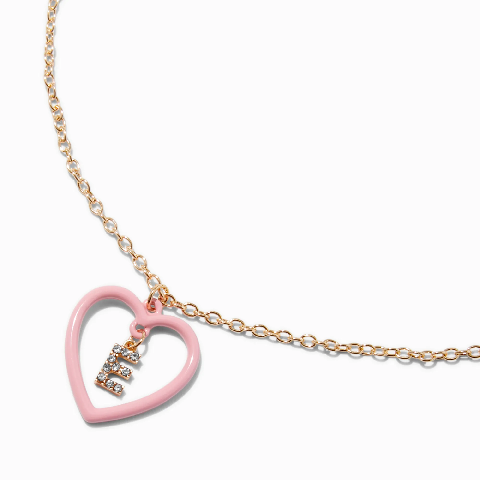 Claire's Colliers-Pink Heart Initial Pendant Necklace - E