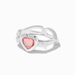 Claire's Bagues-Pink Heart Silver-tone Barbed Wire Ring