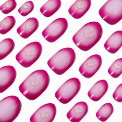 Claire's Ongles-Pink Radiating Heart Stiletto Press On Vegan Faux Nail Set - 24 Pack