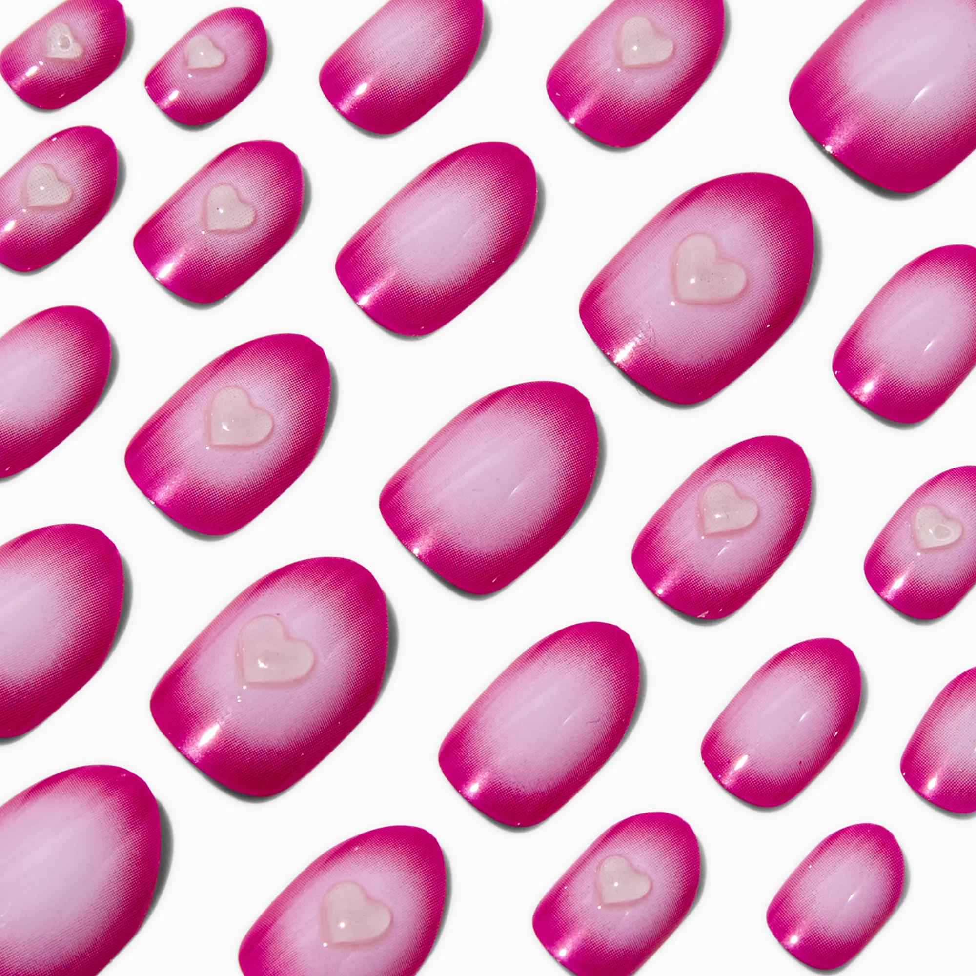Claire's Ongles-Pink Radiating Heart Stiletto Press On Vegan Faux Nail Set - 24 Pack