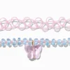 Claire's Colliers-Pink Tattoo & Blue Beaded Butterfly Choker Necklaces - 2 Pack