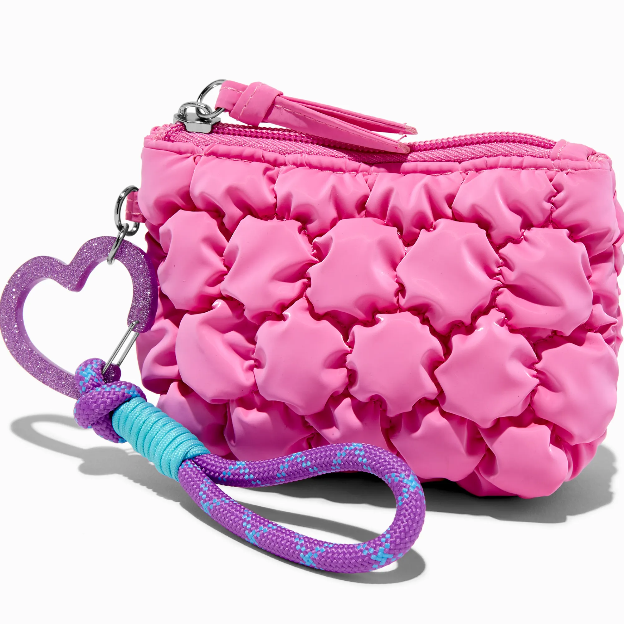 Claire's Porte-monnaies-Pochette poignet en nylon bombée rose