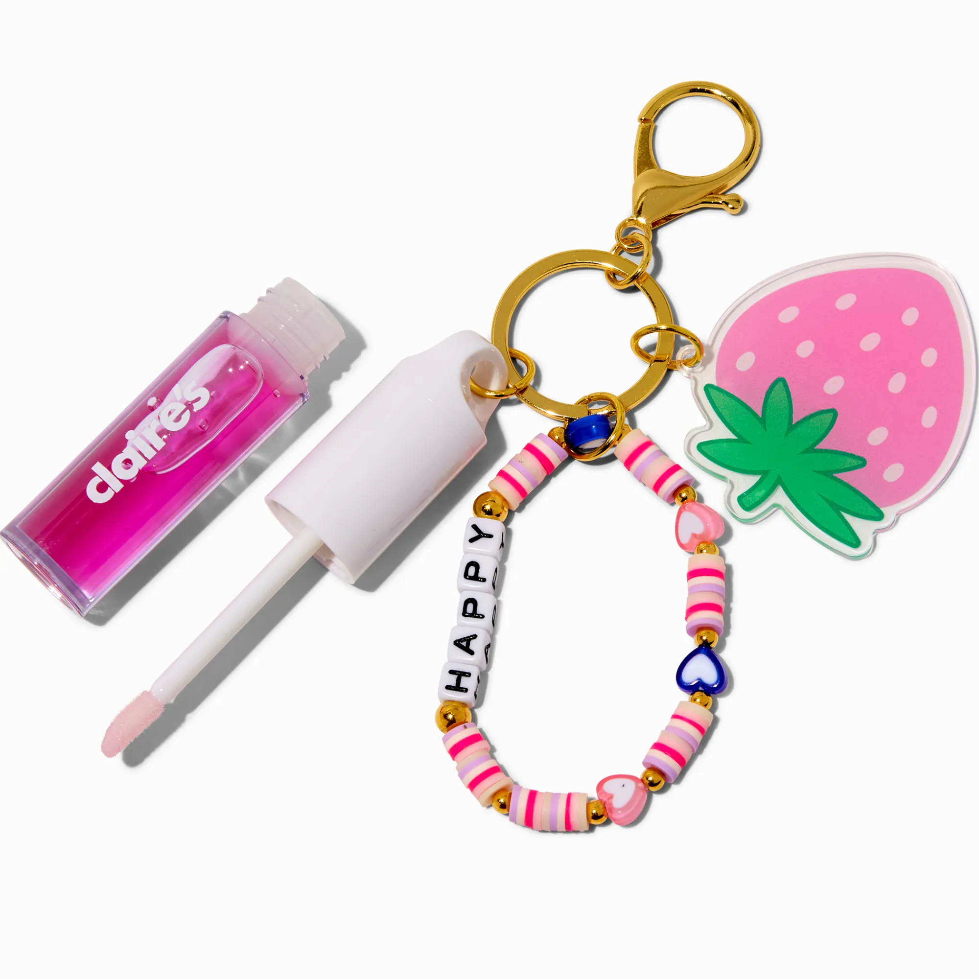 Claire's Lèvres|Porte-clés-Porte-clés bracelet gloss breloque fraise « Happy »