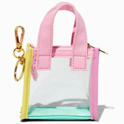 Claire's Porte-monnaies|Porte-clés-Porte-clés mini sac cabas transparent color block pastel