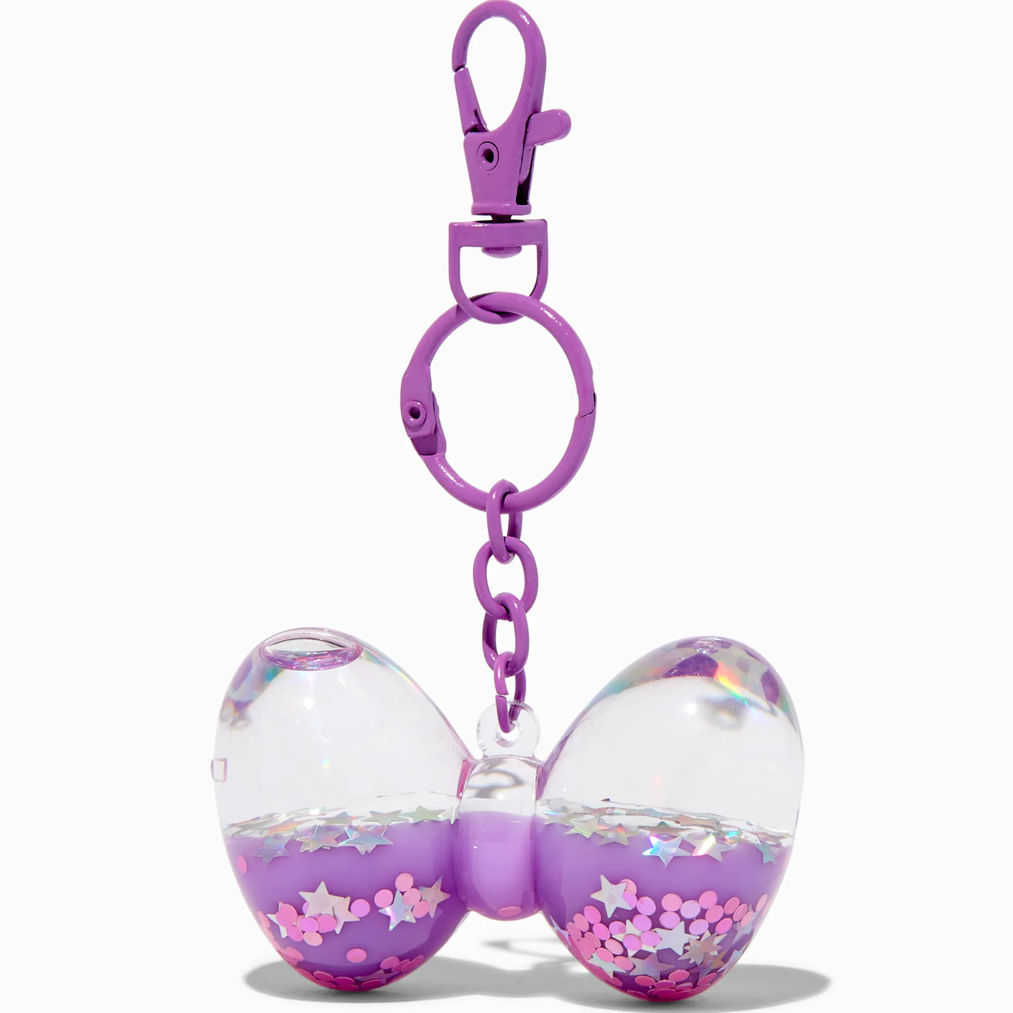 Claire's Porte-clés-Porte-clés à paillettes rempli d’eau nœud pour cheveux violet