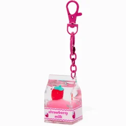 Claire's Porte-clés-Porte-clés à paillettes rempli d'eau lait fraise