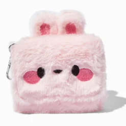 Claire's Portefeuilles-Porte-monnaie dépliant en fausse fourrure motif lapin rose