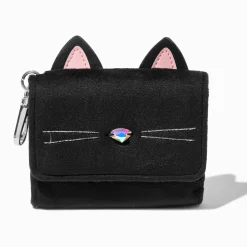 Claire's Portefeuilles-Porte-monnaie dépliant en imitation velours chat noir