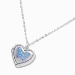 Claire's Colliers-Purple Butterfly Locket Pendant Necklace