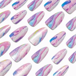 Claire's Ongles-Purple Galaxy Long Almond Vegan Faux Nail Set - 24 Pack