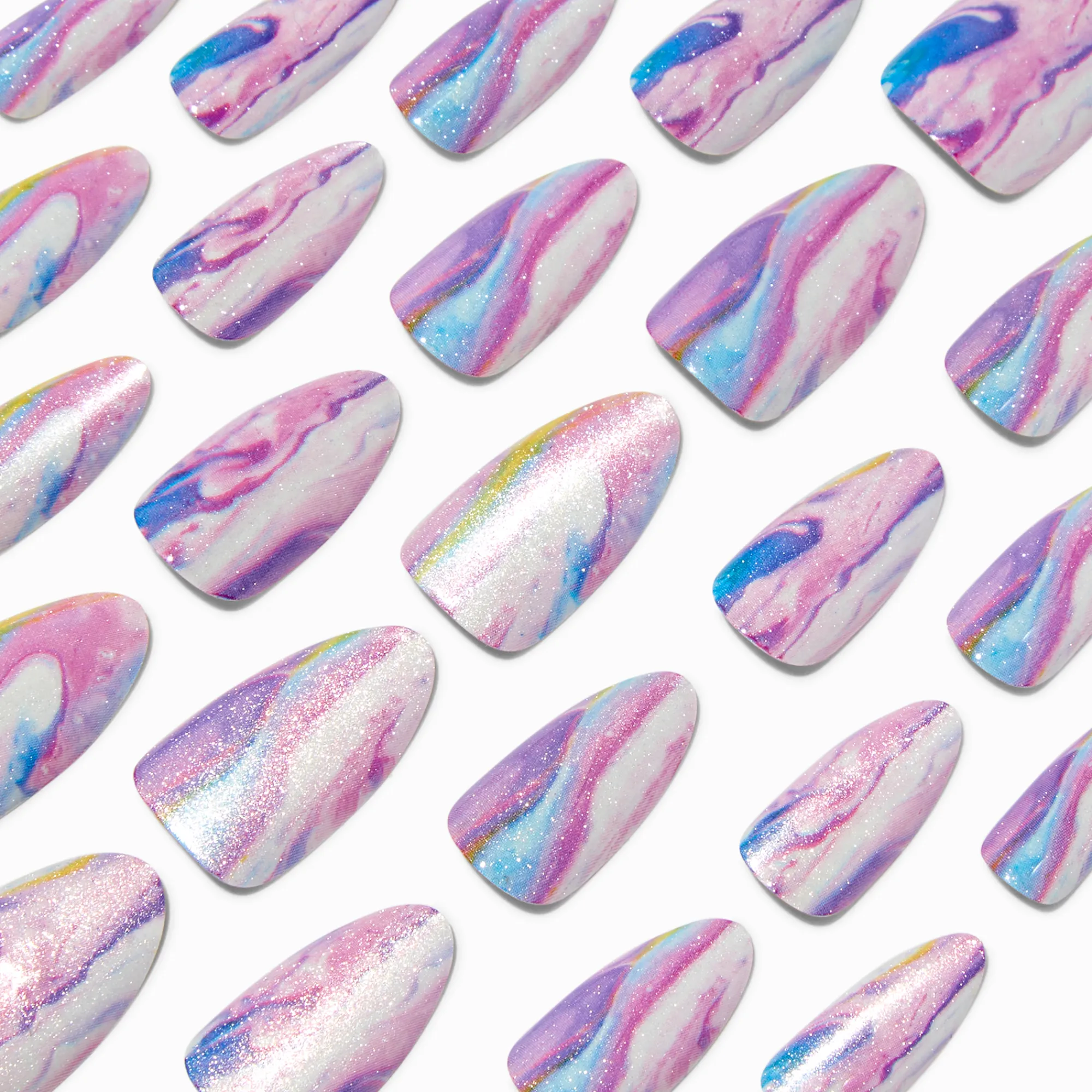 Claire's Ongles-Purple Galaxy Long Almond Vegan Faux Nail Set - 24 Pack