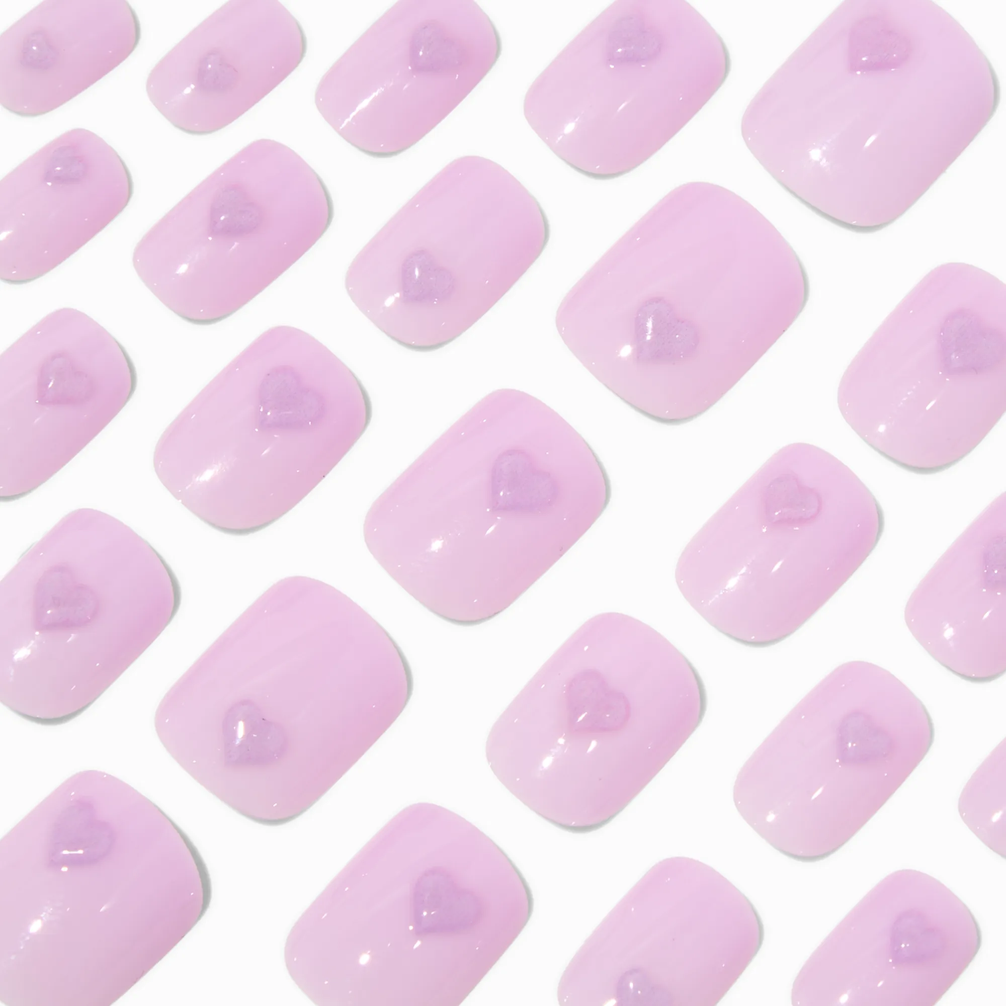 Claire's Ongles-Purple Heart Short Square Vegan Faux Nail Set - 24 Pack