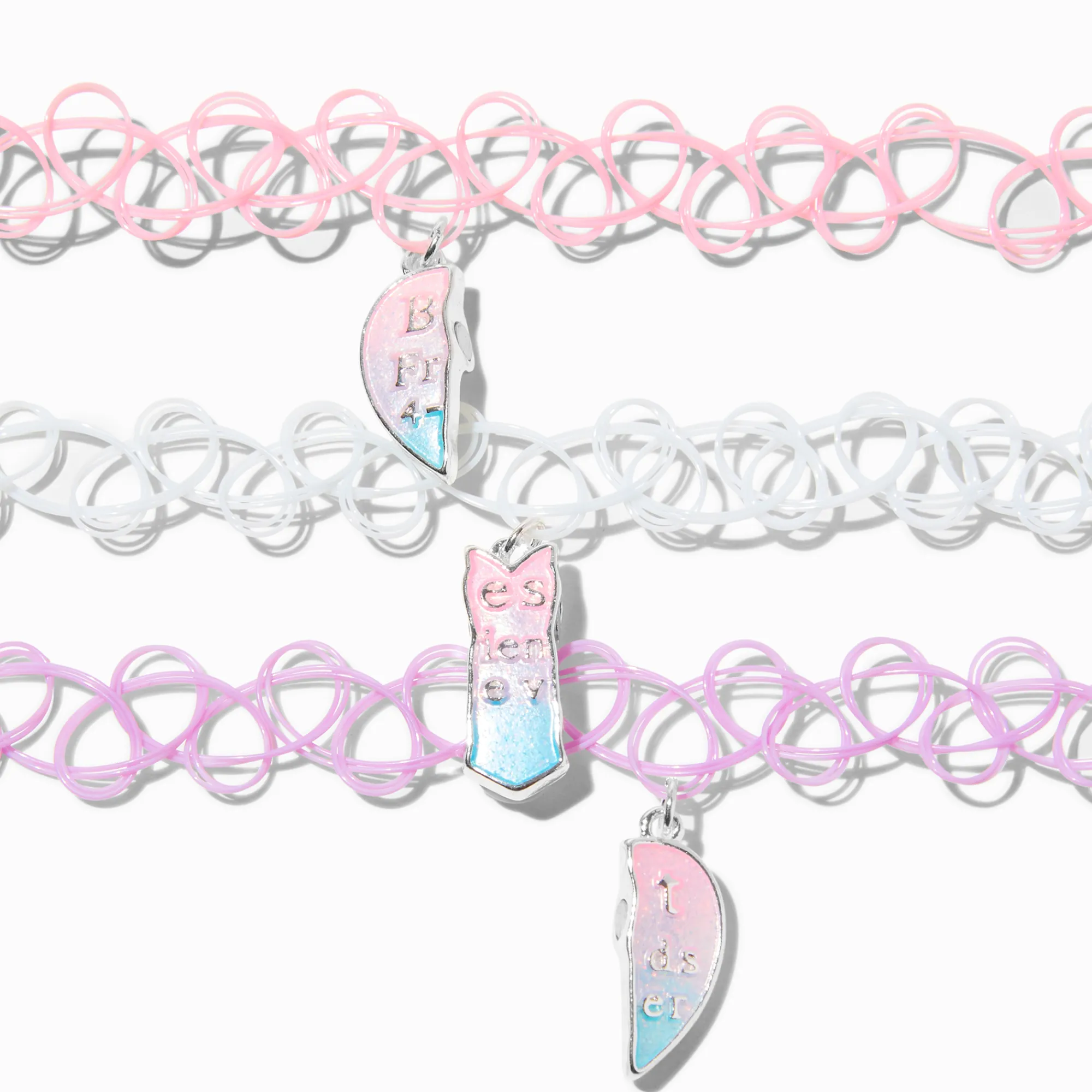 Claire's Colliers-Ras-de-cou effet tatouage avec changement de couleur UV cœur pastel best friends - Lot de 3