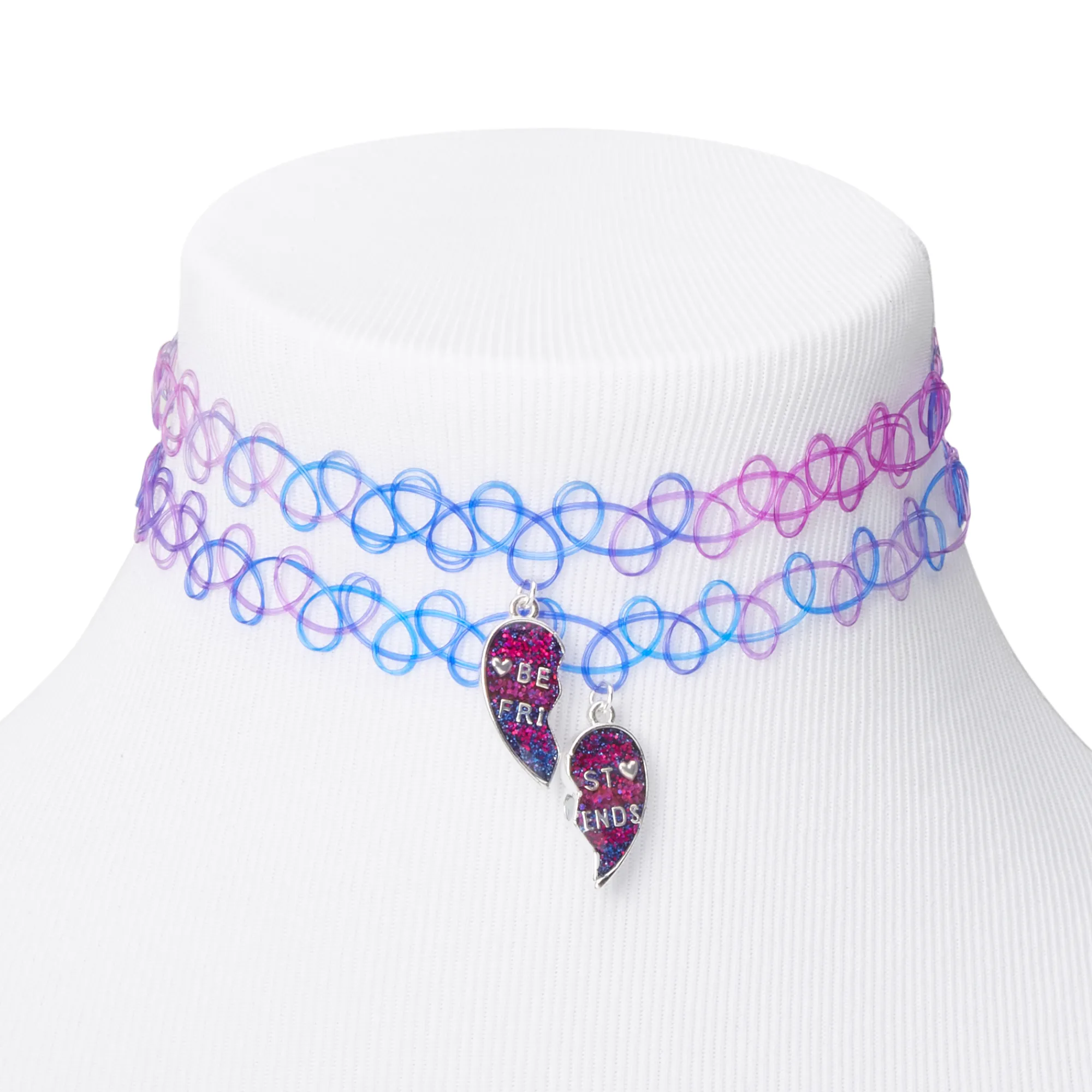 Claire's Colliers-Ras-de-cou effet tatouage best friends cœur violet et bleu - Lot de 2